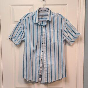 MEN'S KUHL BLUE AND WHITE STRIPED BUTTON DOWN SHIRT